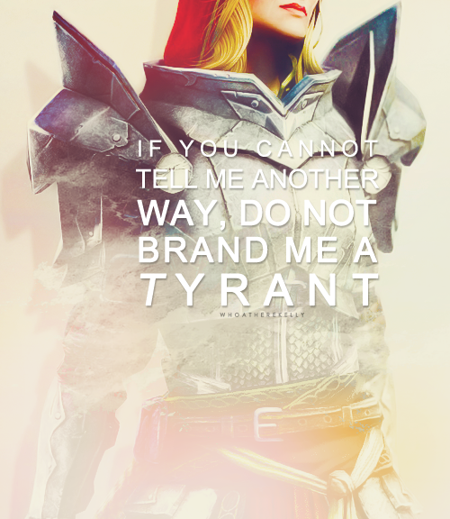 Meredith quote from Dragon Age II quote from meredith over a light gradiated image of Meredith's breast plate and pauldrons